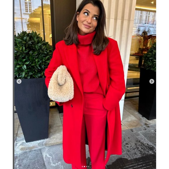 ZARA WOMEN RED LONG WOOL COAT DOUBLE BREASTED - Picture 6 of 12